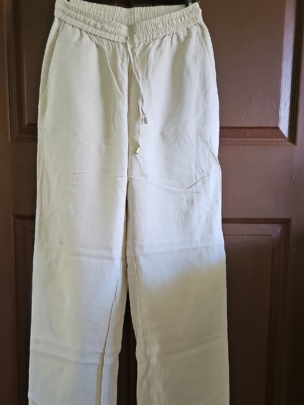 Zara Linen Cream Drawstring Palazzo Pants